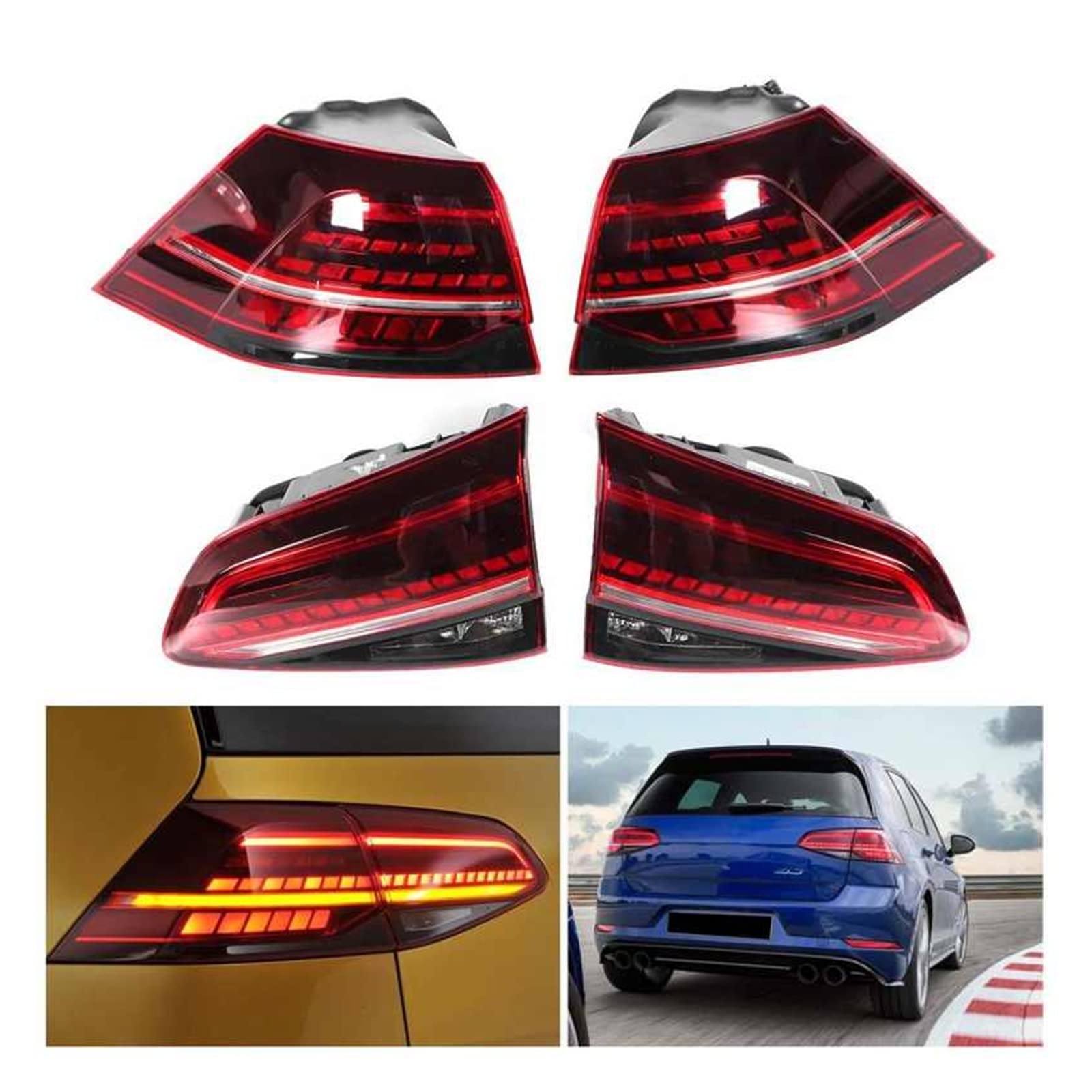 R‑Look Full LED Dynamic Tail Lights Assembly Turn Signal Dark Red